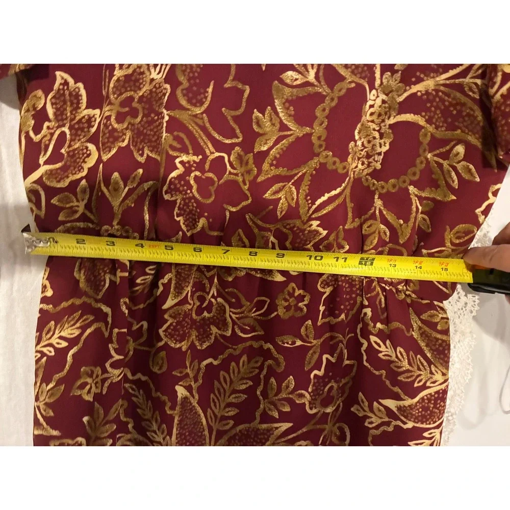 Leslie Fay Petite‎ Vintage 80s Floral Sheath Dress Burgundy Gold Size 6P